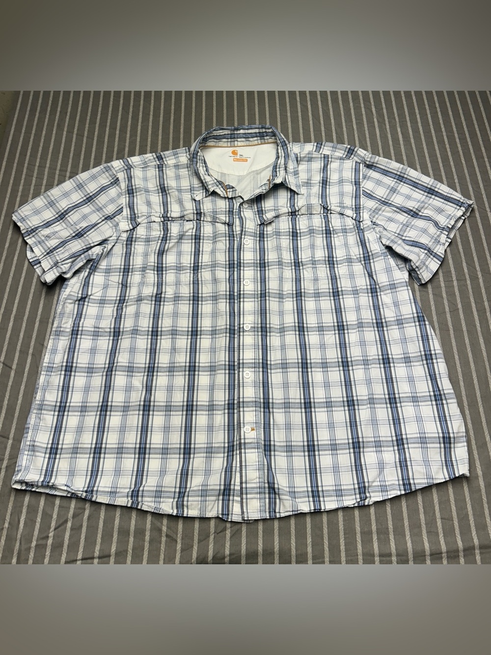 Carhartt Force Mens 3XLarge Short Sleeve Button Front Pockets Plaid Relaxed Fit